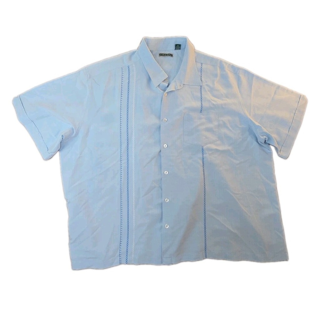 Cubavera Shirt Mens 3X Light Sky Blue Embroidered Guayabera Short